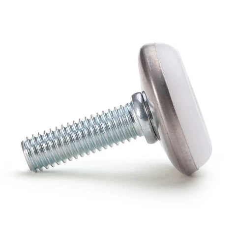 M8x25 Chair Leg Floor Protectors 40 Pack Adjustable Furniture Levelers smooth white rubber foot with metal screw for stability.