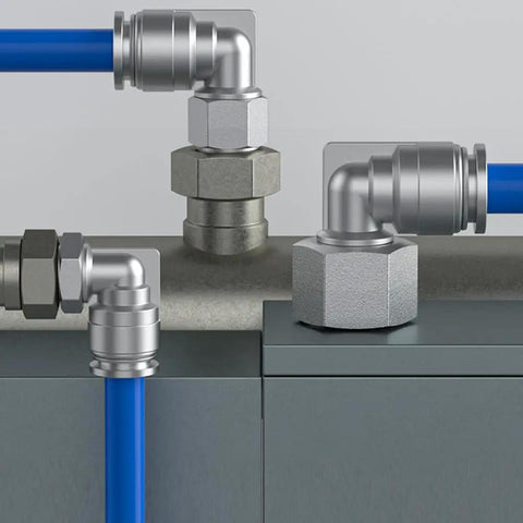 Installed Stainless Steel Pneumatic Female Elbow Push To Connect Fitting, 90 Degree NPT Air Line Quick Connector For Air Compressors, 1/4 Inch