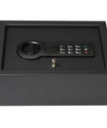 Slick Hidden Drawer Safe With Electronic Lock And Backup Key For Desk Or Nightstand with keypad and solid steel construction.