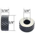 Two Piece Five Eighths Inch Diamond Pattern Knurling Wheel Set With Medium Pitch For Metalworking, top and side view