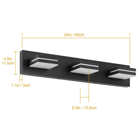 Cool White 6000K Dimmable Vanity Light In Matte Black With Acrylic Shade Over Mirror Modern Bathroom Wall Fixture