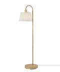 52 Inch Floor Lamp With Faux Wood Finish And White Pattern Shade Japandi Style Adjustable Arm On Off Rotary Switch Socket