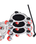 4 Pack Heavy Duty Furniture Movers Dolly With 360 Degree Swivel Wheels For Easy Moving Of Sofas Couches Appliances And Pianos, showing metal sliders stacked with red wheels.