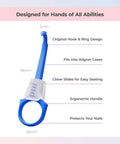 All In One Invisalign Aligner Removal Tool With Built In Chewies Pack Of 2 Easy Removal And Perfect Seat For Aligners Retainers And Trays Patented 2 In 1 Design For Cleaner Wear And Secure Fit, 78mm blue and white