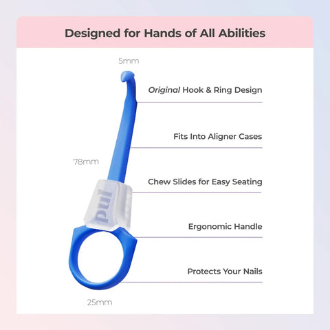 All In One Invisalign Aligner Removal Tool With Built In Chewies Pack Of 2 Easy Removal And Perfect Seat For Aligners Retainers And Trays Patented 2 In 1 Design For Cleaner Wear And Secure Fit, 78mm blue and white