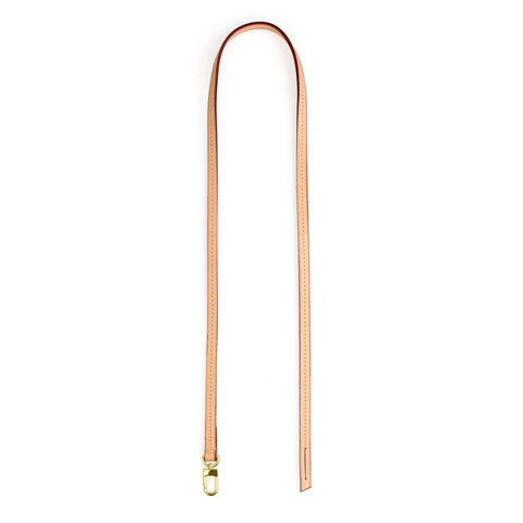 Top Shelf Genuine Vachetta Leather Shoulder Strap Straight Up Fine Short Purse Strap Thin Crossbody Handbag Replacement For Luxury Pochette Bag Apricot Tone twenty four inch long strap with gold clip.