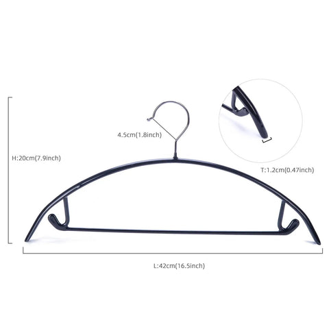 Non Slip PVC Coated Hangers 20 Pack Heavy Duty Coat Suit Jacket Hangers Shoulder Bump Free Clothes Hangers For T Shirts Golf Gear And More Durable Closet Organizers In Black showing dimensions