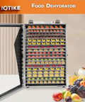 Top Shelf Electric Food Dehydrator Built Tough From Heavy Duty Stainless Steel With Six Roomy Trays filled with dried fruits.