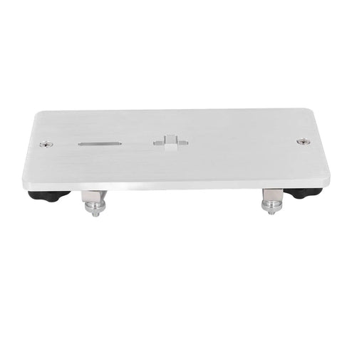 Solid As A Rock 6061 Aluminum Alloy Electric Jig Saw Flip Board And Router Table Insert Plate For Woodworking Sheds, top view showcasing smooth surface and mounting slots.