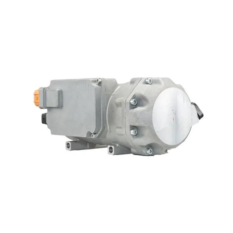 DC Electric AC Compressor EV Bus HVAC Unit Straight Swap Bolt On Scroll Pump side view with compact design for easy installation.
