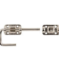 Beefy Heavy Duty Sliding Door Latch One And A Half Inch Nickel Finish Steel Surface Mount Security Latch for Interior and Exterior Doors Gates and Sheds Weather Resistant, showing metal parts and screws.