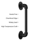 11 Inch Pipe Barn Door Handle Black Rustic Industrial Grab Bar Towel Bar Handrail And Pull For Stairs Gate And Garage Heavy Duty Cast Iron Durable With Round Base And Frosted Black Finish For Everyday Home Use, shown with chamfered edges and hassle-free design features.