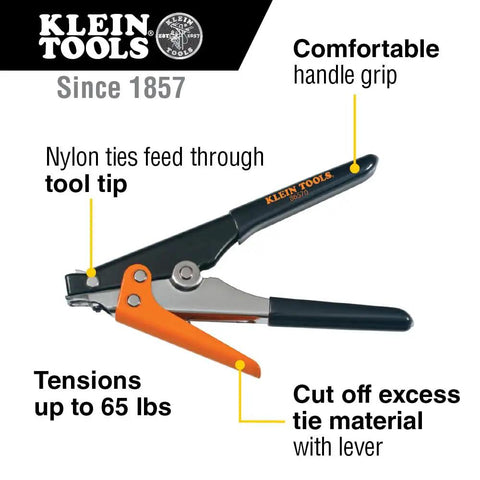 Pro Grade Heavy Duty Cable Tie Tensioning Tool For 120 To 250 Pound Ties Delivers Up To 65 Pound Tension Supports Fifteen Thirty Second Inch Wide Ties Grippy Handle For Easy Secure Fastening On The Job with details illustration