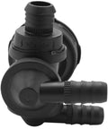 Pasotim brake booster vacuum valve, black plastic one-way valve with two hose fittings (side view)