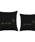 Airplane Lover Throw Pillow With Heartbeat Pulse Design For Pilots And Aviation Fans, two sizes, black with yellow print