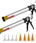 Two 18:1 Manual Sausage Caulking Guns, 20 Oz Capacity each, with aluminum barrels and rotating cone nozzles, suitable for sealants