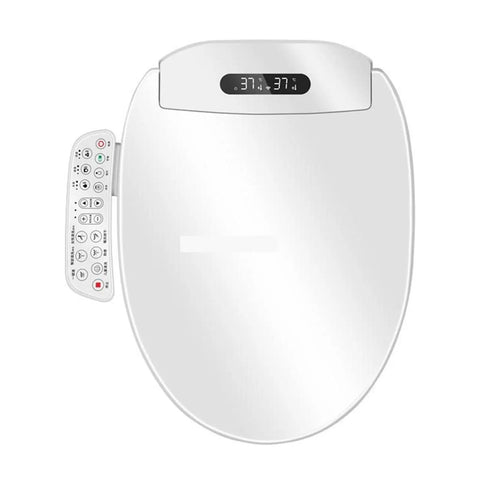 Pro Electric Smart Bidet Toilet Seat With Instant Heated Warm Water And Slow Close Design For Elongated Toilets Auto Lid, top view with control panel.