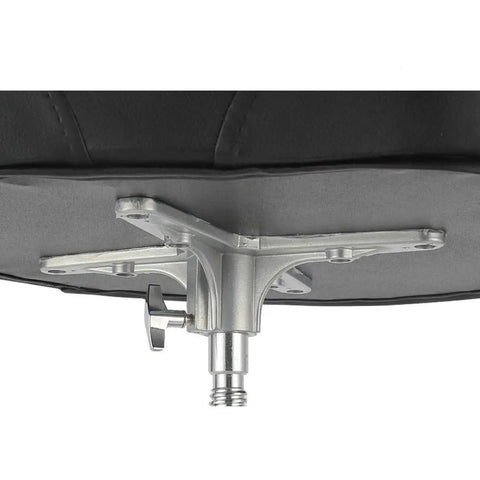 Built Tight Motorcycle Style Drum Throne With Durable Travel Bag Height Adjustable Swivel Seat Heavy Duty Double Brace Frame For Weekend Players And Serious Session Pros Black, view of the adjustable base and support mechanism.
