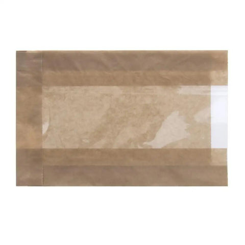 Kraft Paper Single Serve Window Bag 5 L X 1 And A Half D X 7 H For Cookies And Candies 500 Count Case Clear Window
