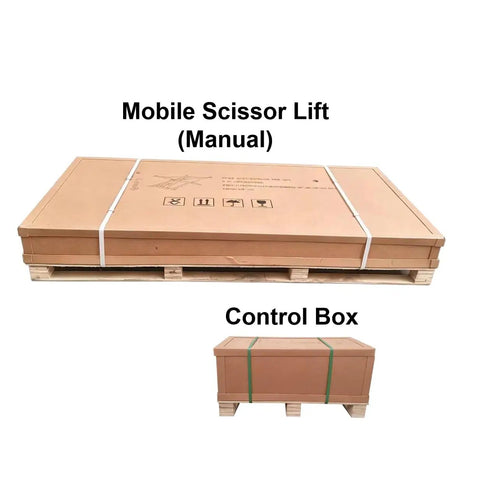 Heavy Duty Workhorse 7000 Lbs Portable Mid Rise Scissor Car Lift 110V Electric Hydraulic Garage boxes packaged on wooden pallets.