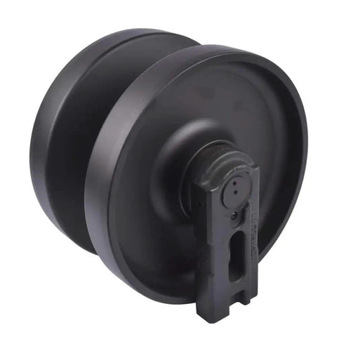 Tough As Nails Front Idler Wheel For Skid Steer Loaders Compatible With SVL90 SVL90-2 SVL95-2S SVL95-2SC SVL97-2, black steel, front view.