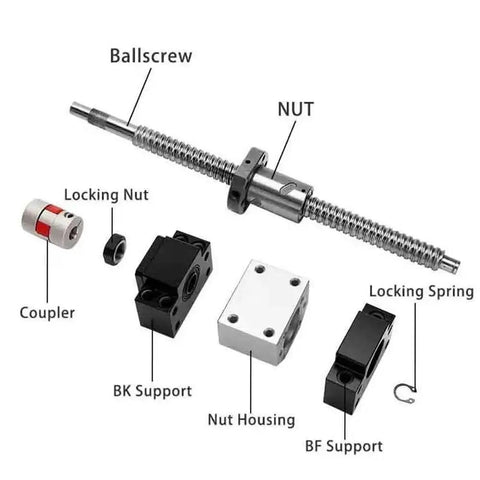 Heavy Duty 1000mm SFU1605 C5 Grade Ballscrew Kit With Nut Housing And Coupler, components including ballscrew and nut.