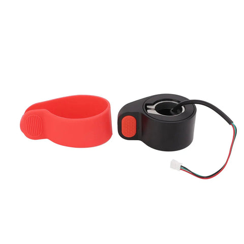Thumb Accelerator Speed Dial For Electric Scooters Silicone Sleeve Non Slip Grip Durable ABS Build Easy Install Smooth Acceleration Compatible With PRO2 And Similar Models showing red silicone sleeve and black ABS unit with wires