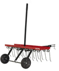 Front view of 40 Inch Tow Behind Lawn Dethatcher Beast With 20 Durable Spring Steel Tines, Universal Hitch, 70 Lb Weight Tray, Black