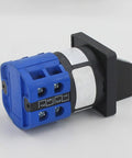 Universal Changeover Switch 220V 63A LW26, blue and black, three gears visible, silver flame retardant PC shell, compact design.