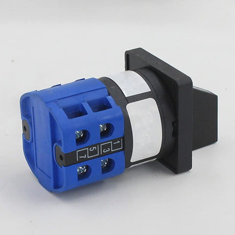 Universal Changeover Switch 220V 63A LW26, blue and black, three gears visible, silver flame retardant PC shell, compact design.
