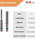 Solid contacts for 2 Pin Waterproof Deutsch Style Wire Connector Set, size 16, tin bronze, 14-20 AWG, nickel plated.
