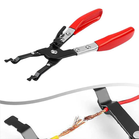 Premium One-Handed Car Wire Welding Clamp 240mm Adjustable Ratchet Tool for Precision Soldering And Tight Joints Without A Tremor with red handles.