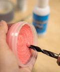 Boss Grade Synthetic Lubricant Paste For MQL Metalworking Industrial Pink Hard Paste Multi Use 4 Oz in use with a drill bit
