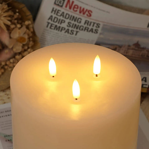 Extra Large 6x6 Flameless Candles With Three Wicks Battery Operated LED Pillar Candles With Remote And Timers Real Wax Ivory
