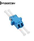50-Pack LC to LC Duplex Fiber Optic Coupler Adapter for Singlemode Cables, showing blue adapter with zirconia ceramic ferrule