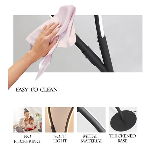 Cleaning the LED Floor Lamp Dimmable With Remote Control Space Saving Spiral Design with features highlighted