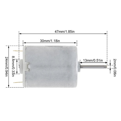 Dimensions of R280 DC Motor 6 To 24 Volt 19800 RPM High Speed Micro Motor for DIY Toys and Gadget Projects
