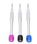 Three Color Stainless Steel Watch Movement Screwdriver Set for 3235 Movement Repairs, handles in pink, black, and blue