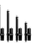 Pro Level 25000N Linear Actuator Featuring 450Mm Stroke And IPX6 Seal, showcases various sizes of black linear actuators.