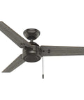 Matte black 44 Inch Ceiling Fan No Light For Indoor Or Outdoor Use White Finish Damp Rated With Reversible 3 Blades And Pull Chain