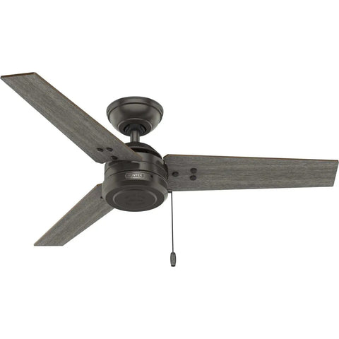 Matte black 44 Inch Ceiling Fan No Light For Indoor Or Outdoor Use White Finish Damp Rated With Reversible 3 Blades And Pull Chain