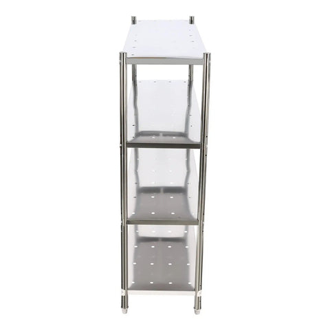 Heavy Duty Stainless Steel Four Tier Adjustable Pantry Shelf Rock Solid Freestanding Metal Storage Rack For Kitchen And Garage Organization keeps a clear view of four shelves.