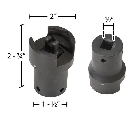 Chrome Vanadium Drum Impact Socket For One Half Inch Ratchet Drive Opens Two Inch And Three Quarter Inch Drum Plugs, heat treated steel.