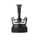 Rotary Espresso WDT Tool Set With Precision Dosing Funnel And Upright Stand with wooden handle and black base, designed for smooth coffee distribution.