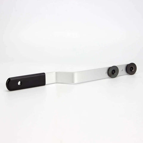 Sixteen Inch Duct Stretcher With Offset Handle For Ductwork And Sheet Metal, metal tool, side view showing handle and sliding washers