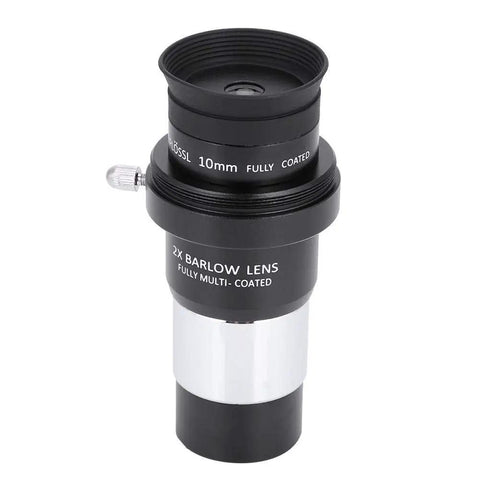1.25 Inch Plossl Eyepiece Set with 10mm eyepiece and 2X Barlow Lens, fully multi-coated for clear stargazing views.