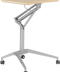 Solid As A Rock Adjustable Lectern And Podium Stand With Grease Free Casters in silver with a light wood top, ideal for portable workstation use.