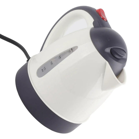 24V Car Kettle 1000ML Electric Water Heater 304 Stainless Steel Rapid Heating Pot showing measurement indicators and handle.