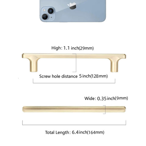 10 Pack 5 Inch Hole Centers Brushed Brass Cabinet Handles Gold Finished Kitchen Cabinet Pulls 6.45 Inch Overall Length