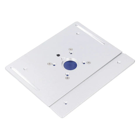 Heavy Duty Aluminum Router Table Insert Plate With Steel Lift Kit For 64 To 65 Mm Machines, CNC machined, top view.